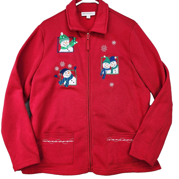 Vintage Breckenridge Sweatshirt Women’s LARGE | Red Fleece Zip Jacket | Snowmen - Picture 2 of 13
